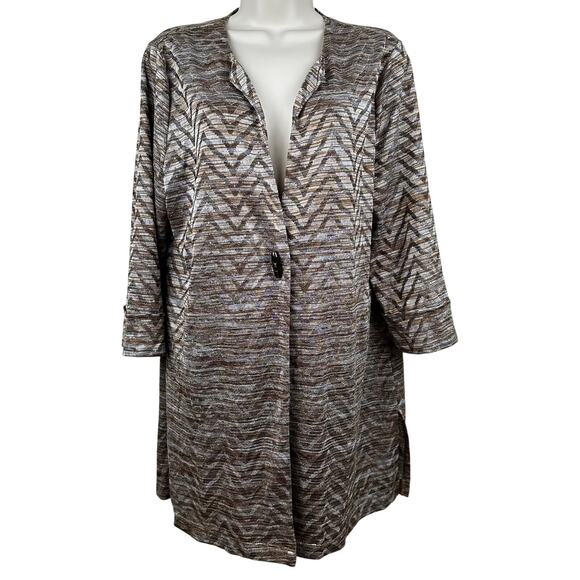 NEW Chicos Collection Cardigan Jacket Chevron Shimmer Neutral Tans Chicos 2 US L - Picture 3 of 15